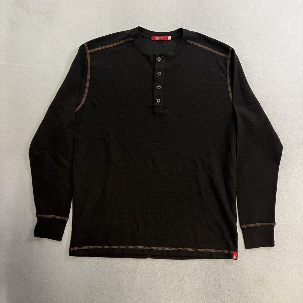 Agave Thermal Henley Shirt Men's Size Large Brown Long Sleeve Herbert K-1385